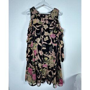 Eliza J Womens Black Velvet Burnout Floral Cold Shoulder Swing Dress 18W Boho